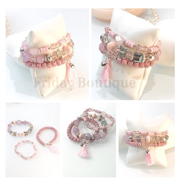 Pink Bohemian Butterfly Multi Layer Bracelets with Jewelry Pouch Gift Bag - Picture 2 of 5